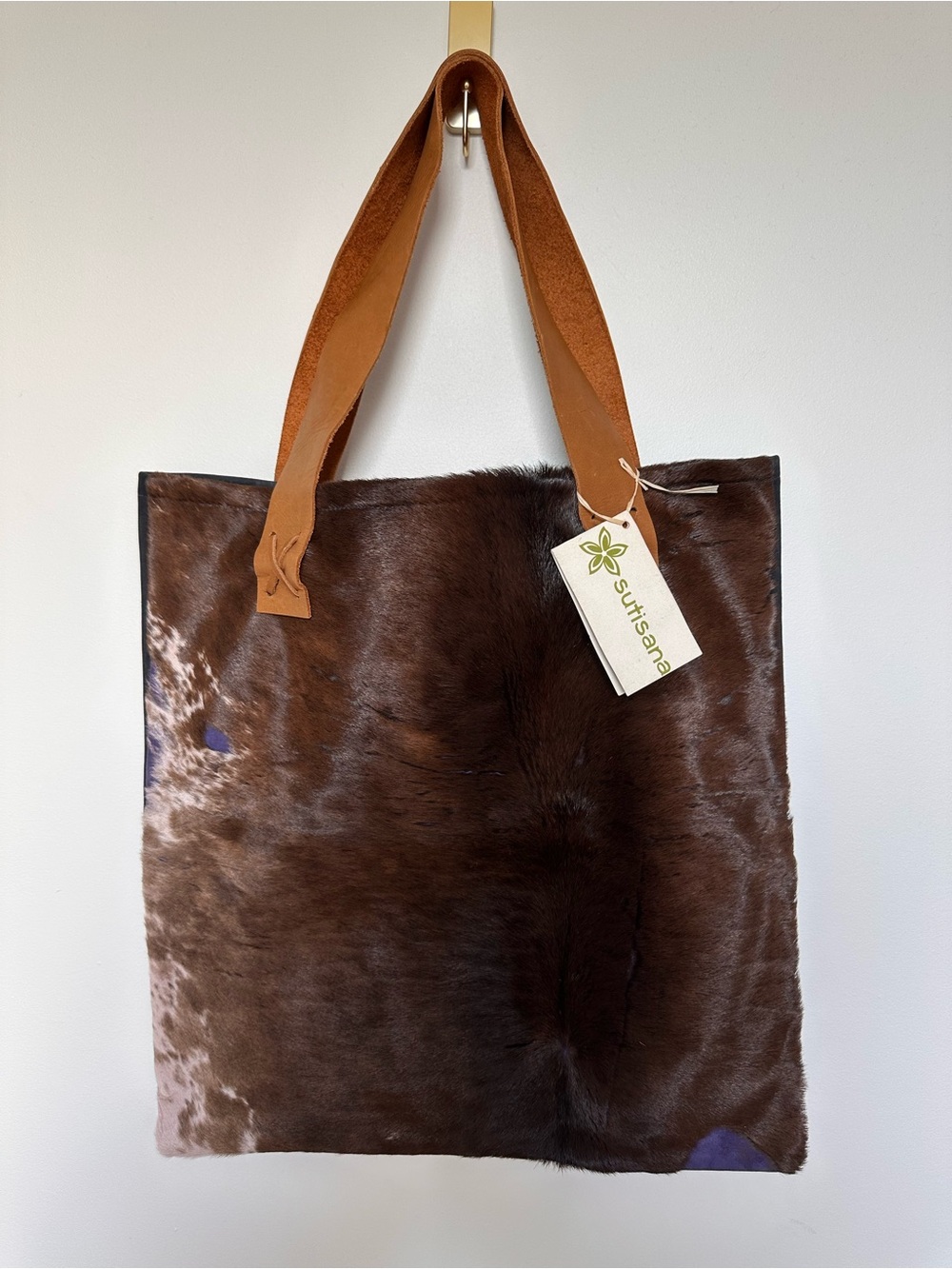 Sutisana Bolivia Cowhide Tote Bag with Leather Straps NWT